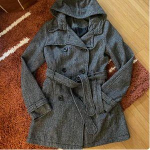 Black and White Plaid Wool Trench Coat